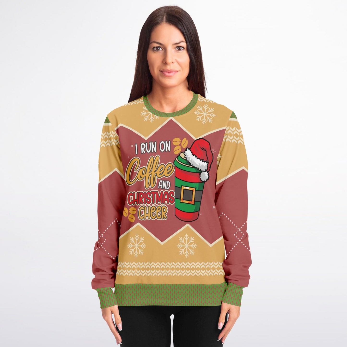 I Run on Coffee and Christmas Cheer Christmas Athletic Sweatshirt - AOP