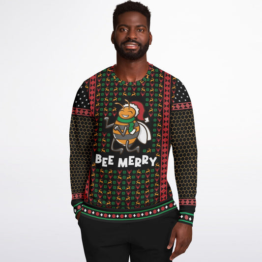 Bee Merry Crazy Christmas Athletic Sweatshirt - AOP