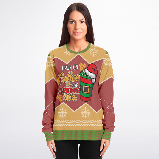 I Run on Coffee and Christmas Cheer Christmas Athletic Sweatshirt - AOP