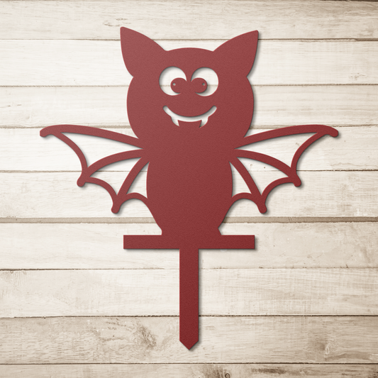 Halloween_Bat_Garden_Stake_Metal_Sign_Red_Simple_Wood_BKGD_Mockup.png