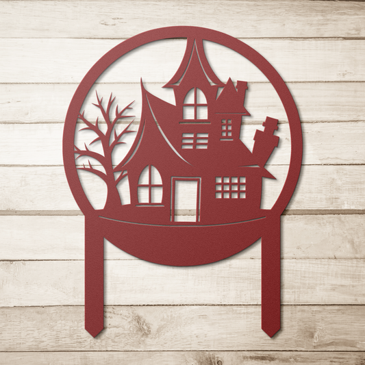Halloween_House_Garden_Stake_Metal_Sign_Red_Simple_Wood_BKGD_Mockup.png